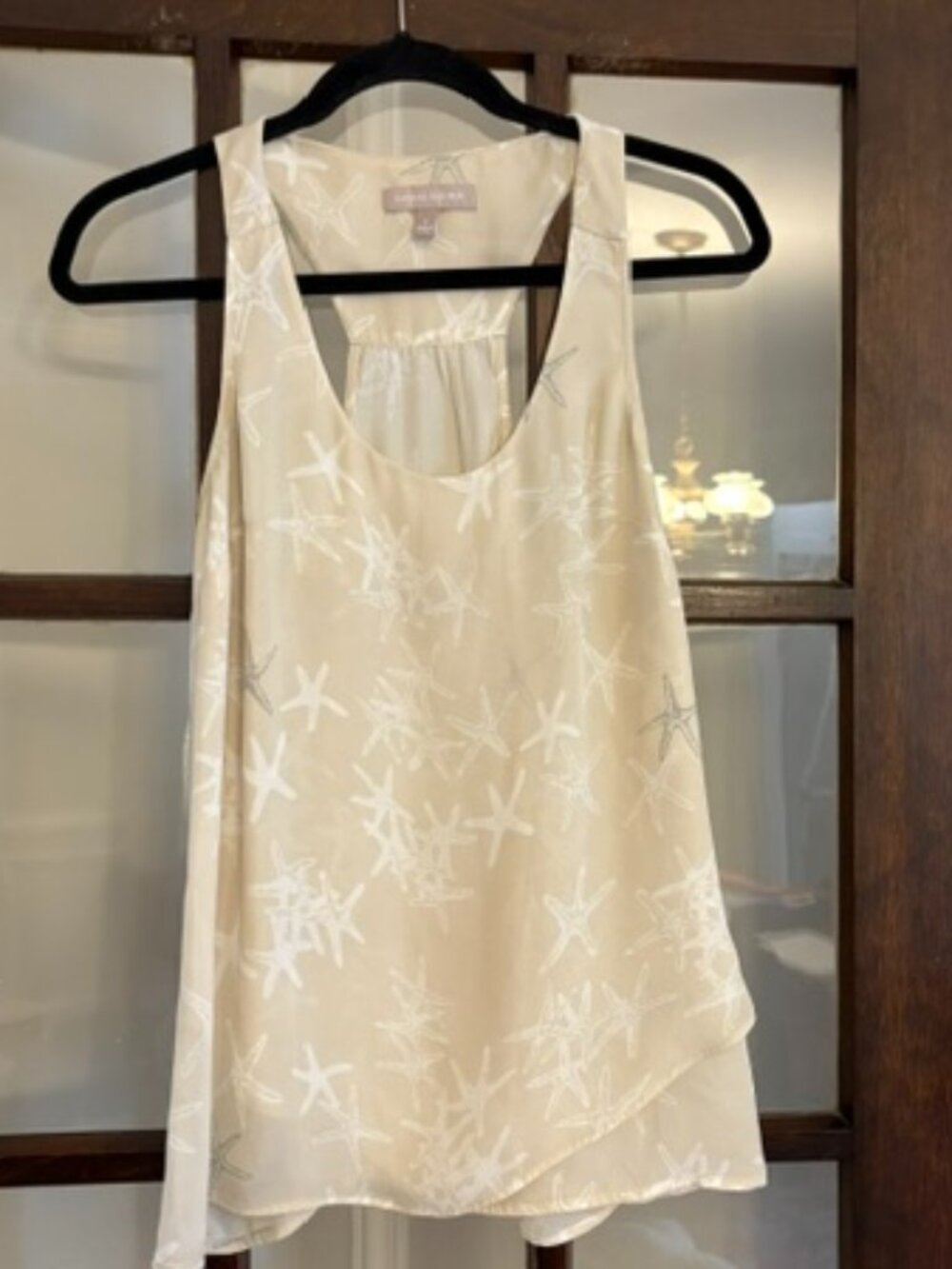 Banana Republic Tan Sleeveless Blouse with Starfish Pattern, Size Small